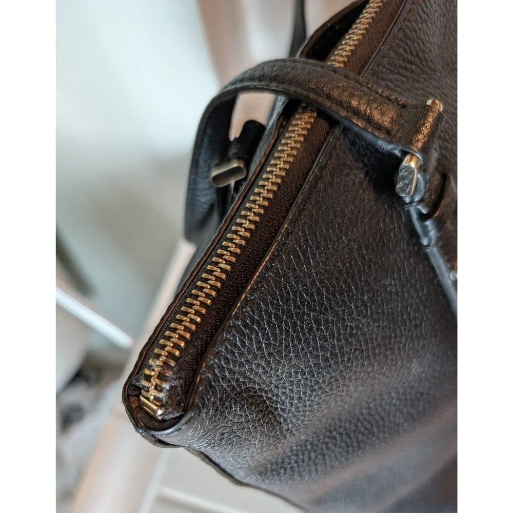 Kate Spade Black Pebbled Leather Shoulder Tote Bag Zip Top Designer